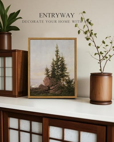 InSimSea Framed Canvas Wall Art, Vintage Rocky Landscape Painting, Rustic Nature Scenery Decor for Living Room Shelf Hallway,10x8in, Neutral Tones - Image 3