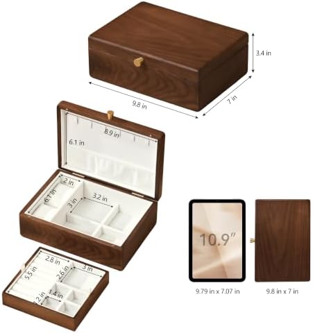 Black Walnut Wooden Jewelry Box, 2 Layer Necklace Organizer Case for Women - Image 5