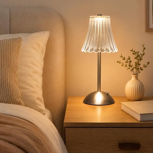 4 Pcs Cordless Table Lamp Rechargeable Touch Lamp Silver Flower - Image 5