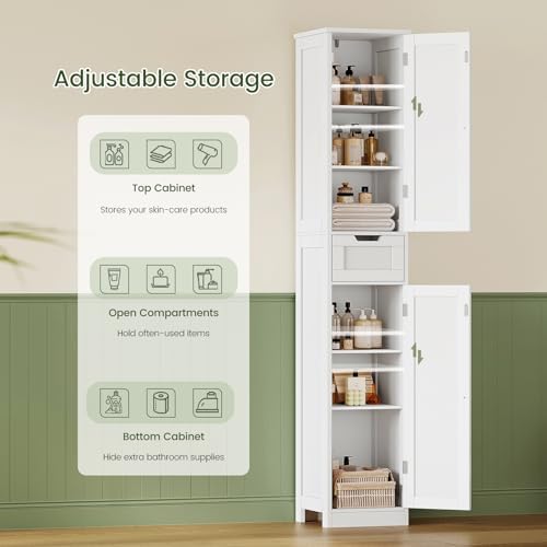 Iwell 66.9" Tall Bathroom Storage Cabinet with 2 Doors & 1 Drawer - Image 6