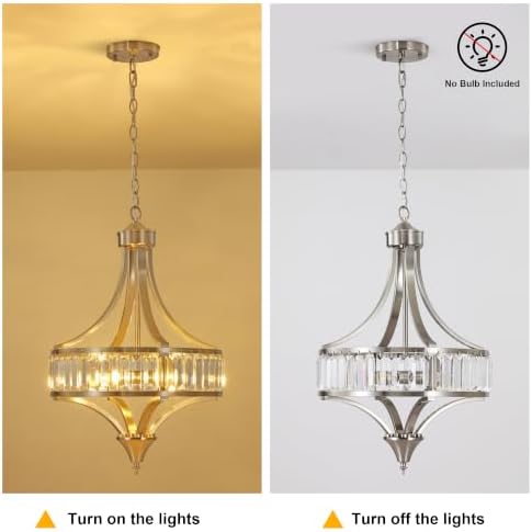 CNRATYE 16" Brushed Nickel Crystal Chandelier 4-Light Modern Dining Fixture - Image 5