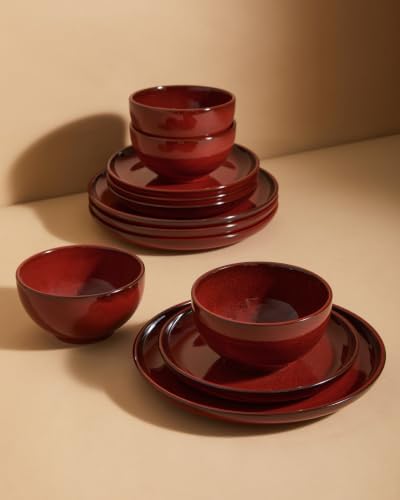 Pokini Stoneware Dinnerware Sets for 4, 12pcs Plates and Bowls Sets Dishes - Image 5