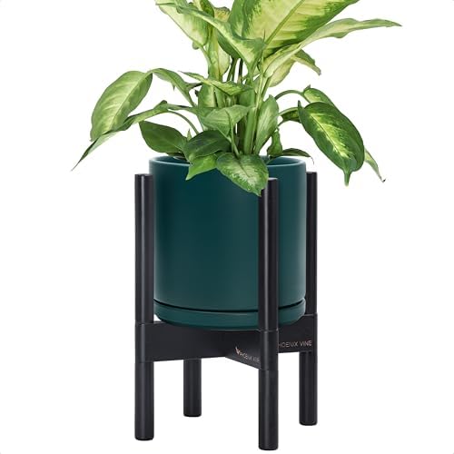 D'vine Dev Ceramic Pot with Ebony Wood Stand, Teal, 8 in, 55-B-M-4 by DvineDevPlanterPotsandStand