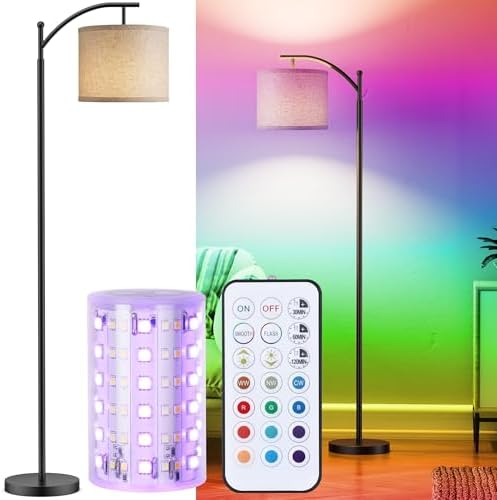 Battery Operated Floor Lamp, RGB Dimmable Cordless Standing Lamp with Remote Control for Living Room, Tall Floor Lamp for Bedroom -Black by ROTTOGOON