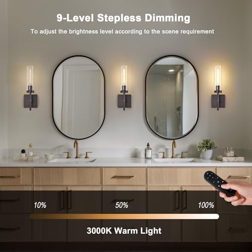 SANTOSTOCK Oil Rubbed Bronze Battery Operated Wall Sconces with Remote Control, Wireless Wall Sconce Set of 2, Rechargeable Cordless Wall Lights for Living Room Bathroom Hallway Entryway Stairwell - Image 4