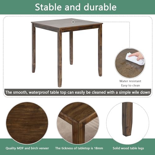 Harper & Bright Designs Counter Height Dining Table Set 5-Piece, 34.5" Square Wooden Table & 4 Upholstered Chairs, Modern Walnut Finish Counter Height Set for Kitchen, Dining Room, Small Spaces - Image 4