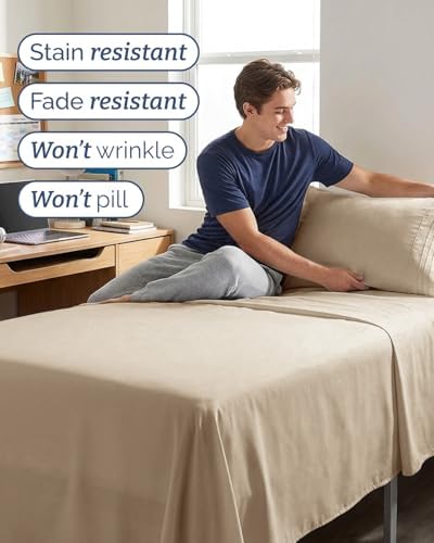 Twin XL 3 Piece Sheet Set - College Dorm Room Essentials - Cream - Image 5