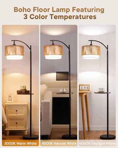 PESRAE Rattan Floor Lamp for Living Room, Farmhouse Arc Standing Lamp - Image 2