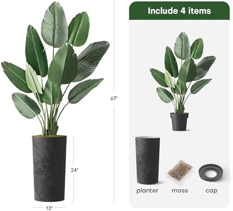 Artificial Tree in Geometric Spiral Pattern Planter, Fake Bird of Paradise Silk Tree for Indoor and Outdoor Home Decoration - 67" Overall Tall (Plant Pot Plus Tree) - Image 3