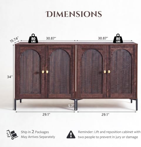 IFBUY 61.75" W Mid Century Modern TV Stands for Living Room, Brown - Image 2