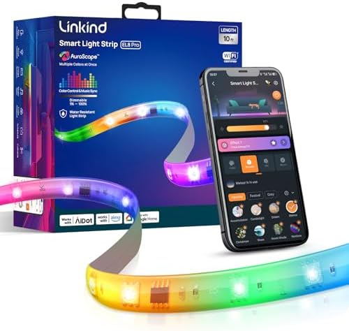 Linkind 10ft Smart LED Strip Lights - AuraScape Segmented Color Changing WiFi Light Strip - Compatible with Alexa & Google Home - DIY Dynamic Lighting for Bedroom, Living Room, Gaming Setup & Kitchen by Linkind