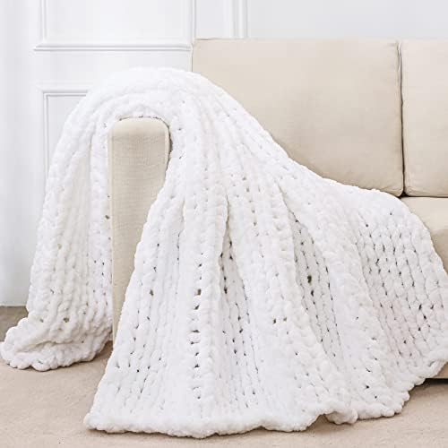Bigacogo Chunky Knit Throw Blanket for Couch, 40x80 inches, Pure White by Bigacogo