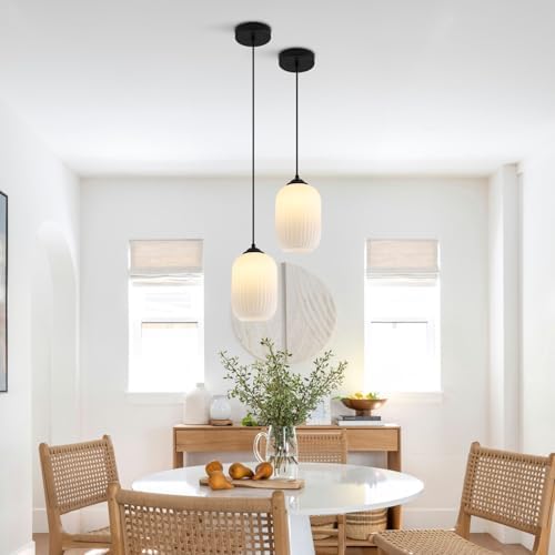 KCO 2 Pack Mini Matte Black 5.5” Ribbed Cylinder Milk Glass Pendant Lights - Image 6