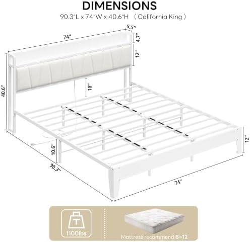 LIKIMIO California King Bed Frame with Storage Headboard & Charging Station - Image 2