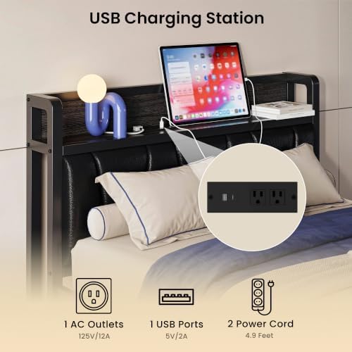 LIKIMIO Twin XL Bed Frame with Storage Headboard and Charging Station - Image 4
