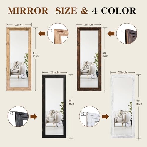 58x22in Full Length Mirror, 3-Tier Stepped Solid Wood Frame, White - Image 2