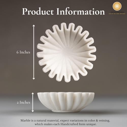 SWADESHI BLESSINGS Handcrafted Marble Ruffle Bowl for Home Decor, 6" - Image 4
