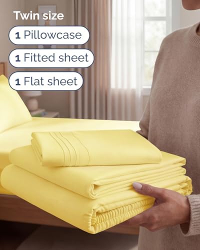 Twin Size 3 Piece Sheet Set - Comfy Breathable & Cooling Sheets - Yellow - Image 3