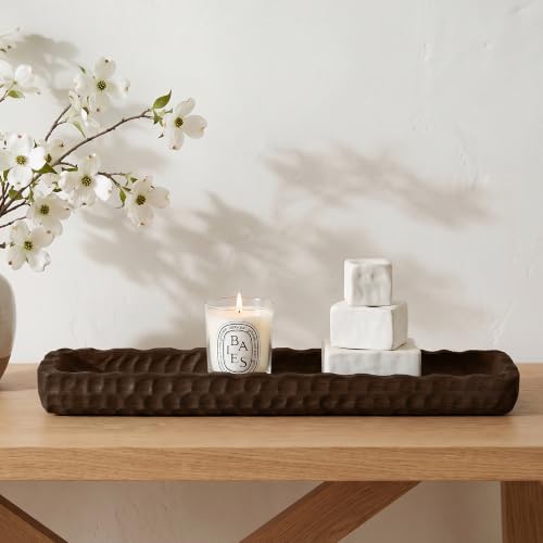 Oakrain Large Wood Dough Bowl, 30" Extra Long Rustic Decorative Bowl, Brown - Image 4