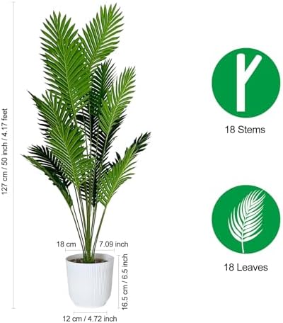 SAJANDAS Set of 2 Artificial Areca Palm Plants in Pots, 50 Inch Fake Tropical Palm Trees with Greenery Leaves and Stems, Faux Dypsis Lutescens Floor Plants for Garden, Store, Office, Home Decoration - Image 3