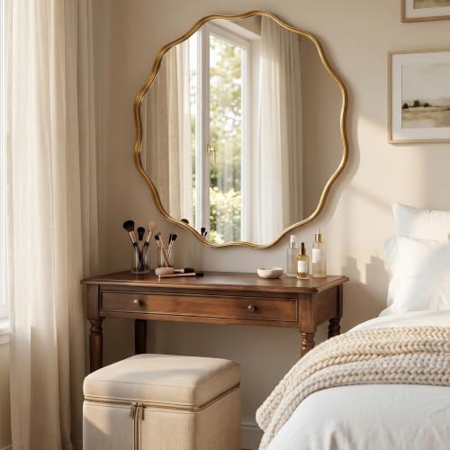 VooBang Gold Scalloped Circle Mirror, 36" Wavy Edge Round Wall Mirror - Image 7