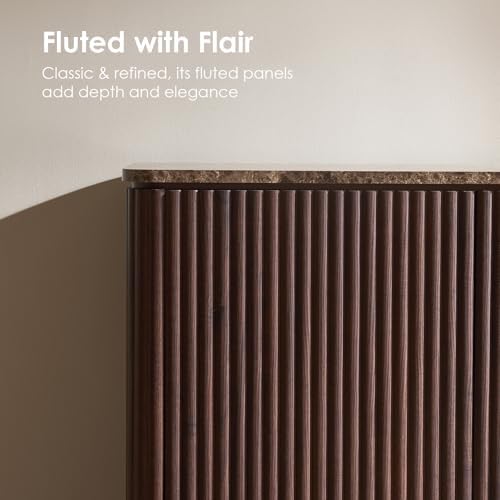 64" Fluted Sideboard Cabinet with Storage, Modern Buffet Cabinet, Dark Oak - Image 4