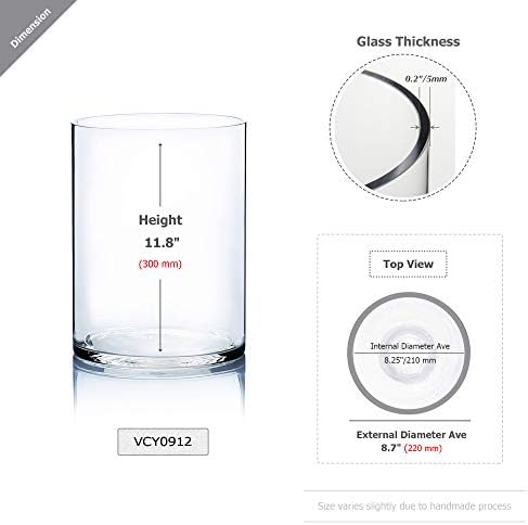 WGV Cylinder Vase, Width 9", Height 12", Clear Wide Large Diameter Flower Glassware, Floral Container, Planter Terrarium for Wedding Party Event, Home Accent Decor, 1 Piece - Image 2