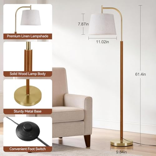 SUNMORY Wood Floor Lamp for Living Room, Mid Century Modern Standing Lamps - Image 3