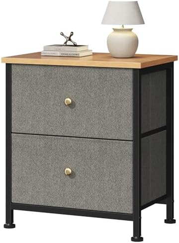 DUMOS Nightstand, Bedside Table for Bedroom, 2 Drawers Fabric Storage Chest by DumosLifestyle