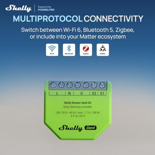 Shelly Dimmer Gen4 US UL, WiFi, Matter, Bluetooth, Zigbee Smart Dimming, Compatible with Matter, Home Assistant, Alexa, Google Home, HomeKit, Support LED Strips & Lamps, No Hub Required, Easy Control - Image 2