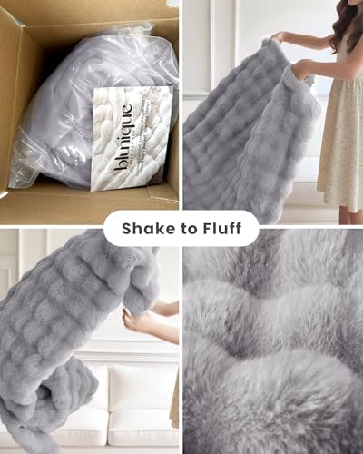 Ultra Soft Cozy Faux Fur Throw Blanket, Fuzzy Plush Thick Bubble Blanket, Oversize Luxury Fluffy Blanket for Couch, Bed, and Living Room, 60x80 Inches, Light Grey - Image 4