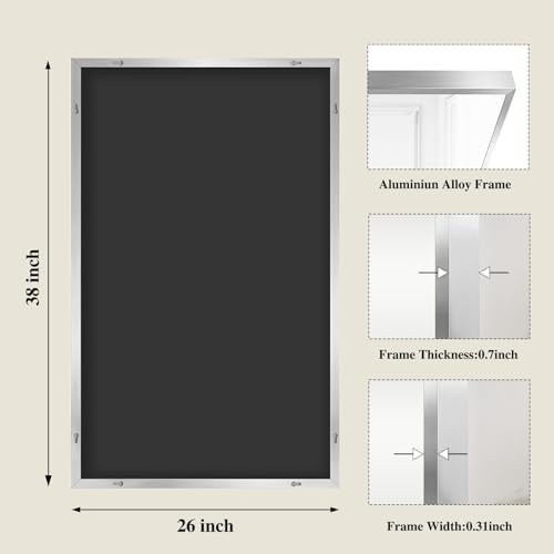 Koonmi Silver Rectangle Wall Mirror, 26x38 Inch Bathroom Mirror, Aluminum Frame Vanity Mirror for Entryway, Living Room, Bedroom Bathroom, Hangs Horizontally or Vertically - Image 2
