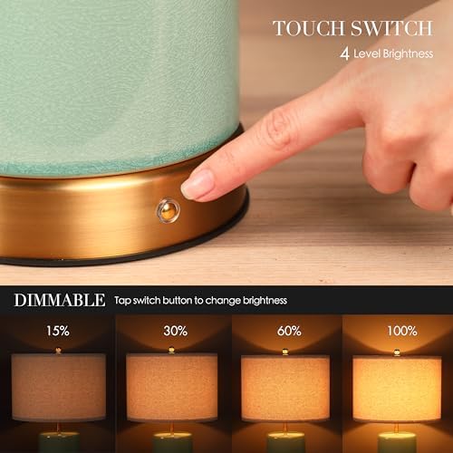 O’Bright Dune - Battery Powered Table Lamp, Rechargeable Cordless Ceramic Lamp, Full-Size 19.5 Inch Height, Dimmable, Smart Safety Protection, Type-C Fast Charging, LED Bulb Included, Sage Green - Image 3