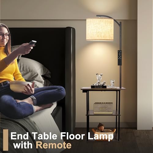 PESRAE Floor Lamp with Table & Remote, End Table with Charging Station - Image 5