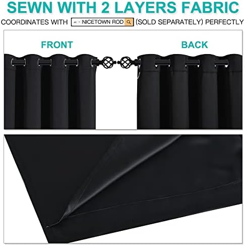 NICETOWN Extra Long Truly Blackout Drapes for Hall and Villa, 100% Blackout Window Curtain Panels with Black Lined for Night Shift Worker, 52-inch Width Each Panel, 108-inch Length, Black, 2 Pieces - Image 5