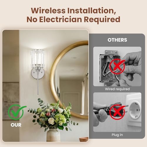 2-Pack Crystal Battery Operated Wall Sconces, Chrome Rechargeable Wireless Wall Sconce Lights with Dimmable Bulbs and Remote, 12 Colors and 3CCT Dimmable Crystal Lamps for Living Bedroom Dining - Image 4