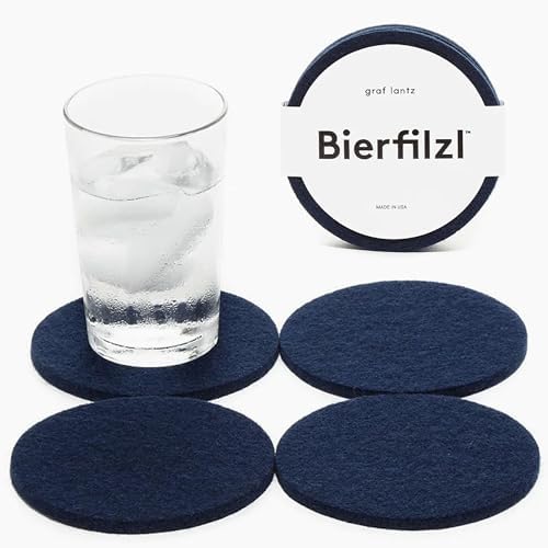 Graf Lantz - Bierfilzl Merino Wool Round Coasters Set of 4 - Marine (4" Circles) - Absorbs 30% of Weight - German Wool - Heat Resistant, Sustainable, & Reusable - Home Decor & Coffee Table Decor by GrafLantz