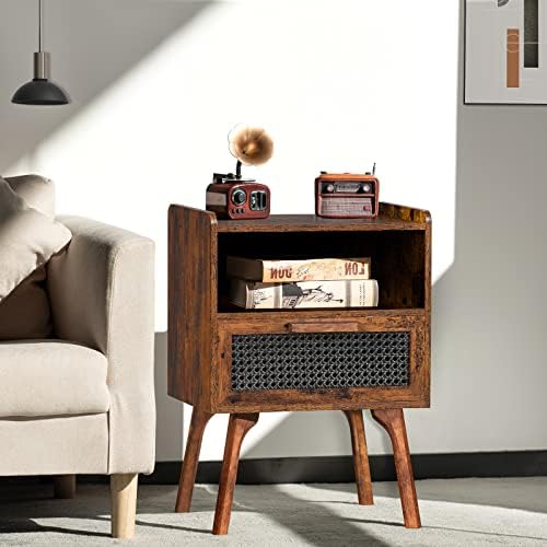 Lerliuo Rattan Nightstand, Boho Side Table with Drawer Open Shelf - Image 4