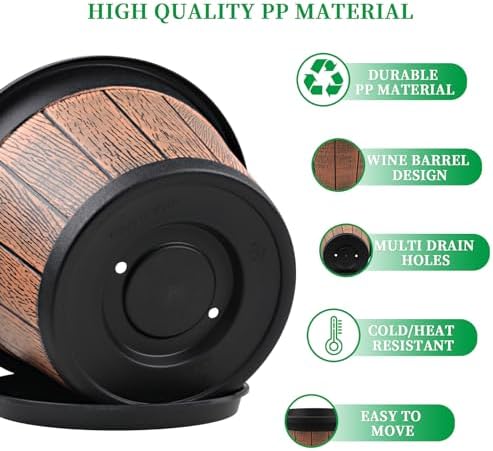 4 Pack 16 inch Plant Pots,Whiskey Barrel Planters with Drainage Holes - Image 3