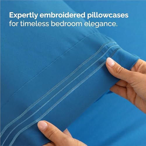 King Size 4 Piece Sheet Set - Breathable & Cooling Sheets - Denim Blue - Image 6