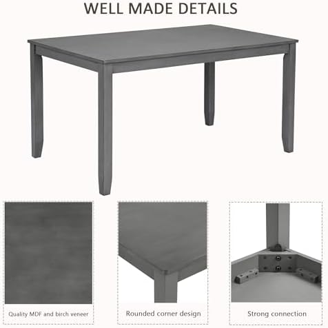 Harper & Bright Designs 6 Piece Kitchen Dining Room Set, Rectangular Wooden Dining Table with 4 X-Back Upholstered Chairs and 1 Bench, Modern Wood Furniture Set for 6 People, Grey Finish - Image 4