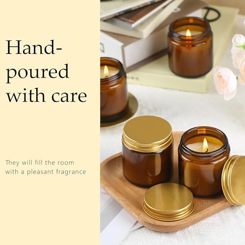 24 Pcs 4 Oz Mason Jar Candles, Vanilla Scented Soy Candles Bulk Set for Stress Relief and Relaxation, Great Favors for Wedding, Christmas, Housewarming Gifts (Gold,Amber Glass, Vanilla, 24) - Image 5