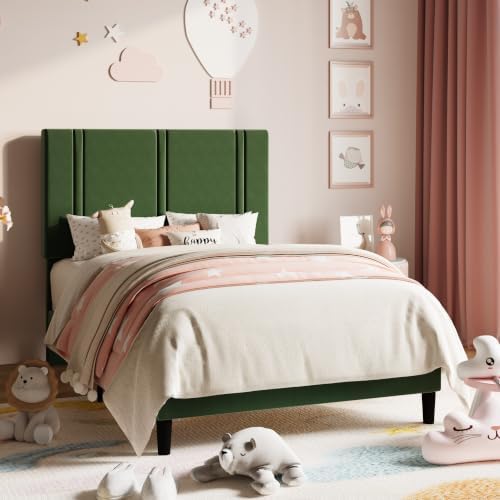 Allewie Twin Platform Bed Frame with Velvet Upholstered Headboard - Image 3