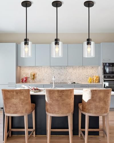 Brown and Gold Pendant Lights Kitchen Island - Clear Glass Pendant Light Fixture Multiple Stems Rods 3 Units 12 Inch 3 Units 4 Inch (1 Pack Brown and Gold Downrod) - Image 6