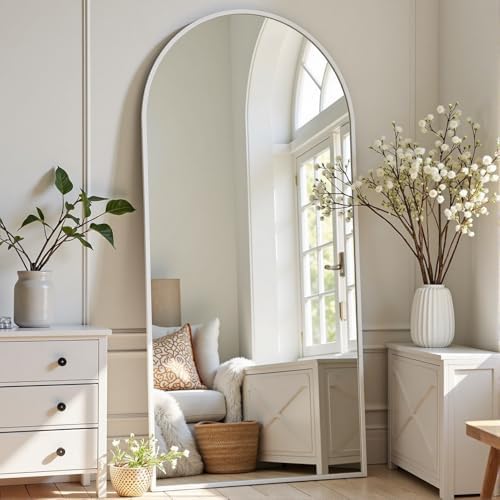 Dewfig Arched Full Length Mirror, 58"X18" Large Full Body Mirror, White - Image 3