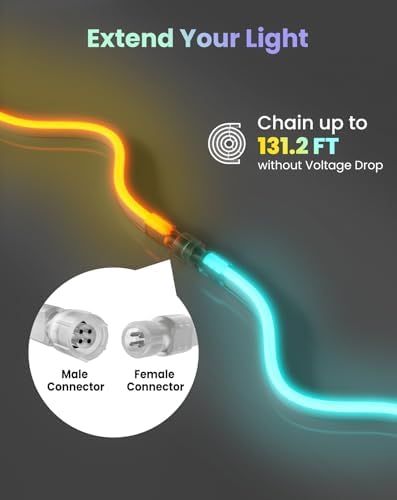 Shine Decor Smart LED RGB Neon Rope Lights AC 120V, ETL Expandable Color Changing Dimmable with Remote Compatible with Alexa, Google Assistant, Cold-Resistant & IP65 Waterproof, 8x16 mm, 65.6FT - Image 3