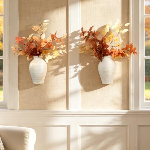 Vanselia 2 Pack Ceramic Wall Vase Home Decor Hanging Planter (11.8" Rustic) - Image 5