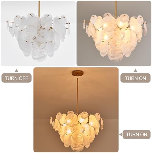 Dia 28 Inch, Modern Glass Chandeliers for Bedroom, Gold Dining Room Light Fixture, Large Vintage Pendant Chandelier for Living Room Stairway Entryway Kitchen Farmhouse Foyer - Image 5