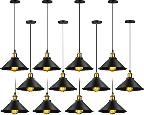 Retisee 12 Pcs Industrial Pendant Light, Vintage Metal E26 Base, Black by Retisee