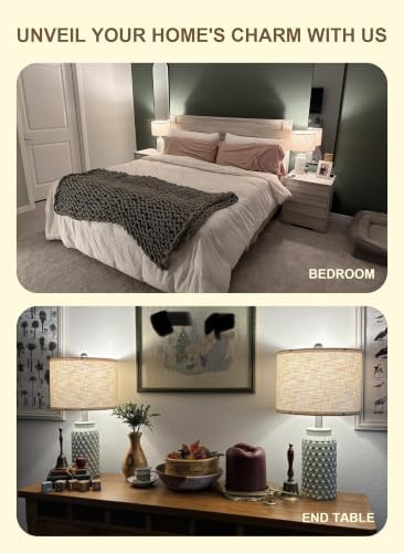 20.5" Small Bedside Lamps Set of 2, Green Ceramic Nightstand Lamp - Image 5
